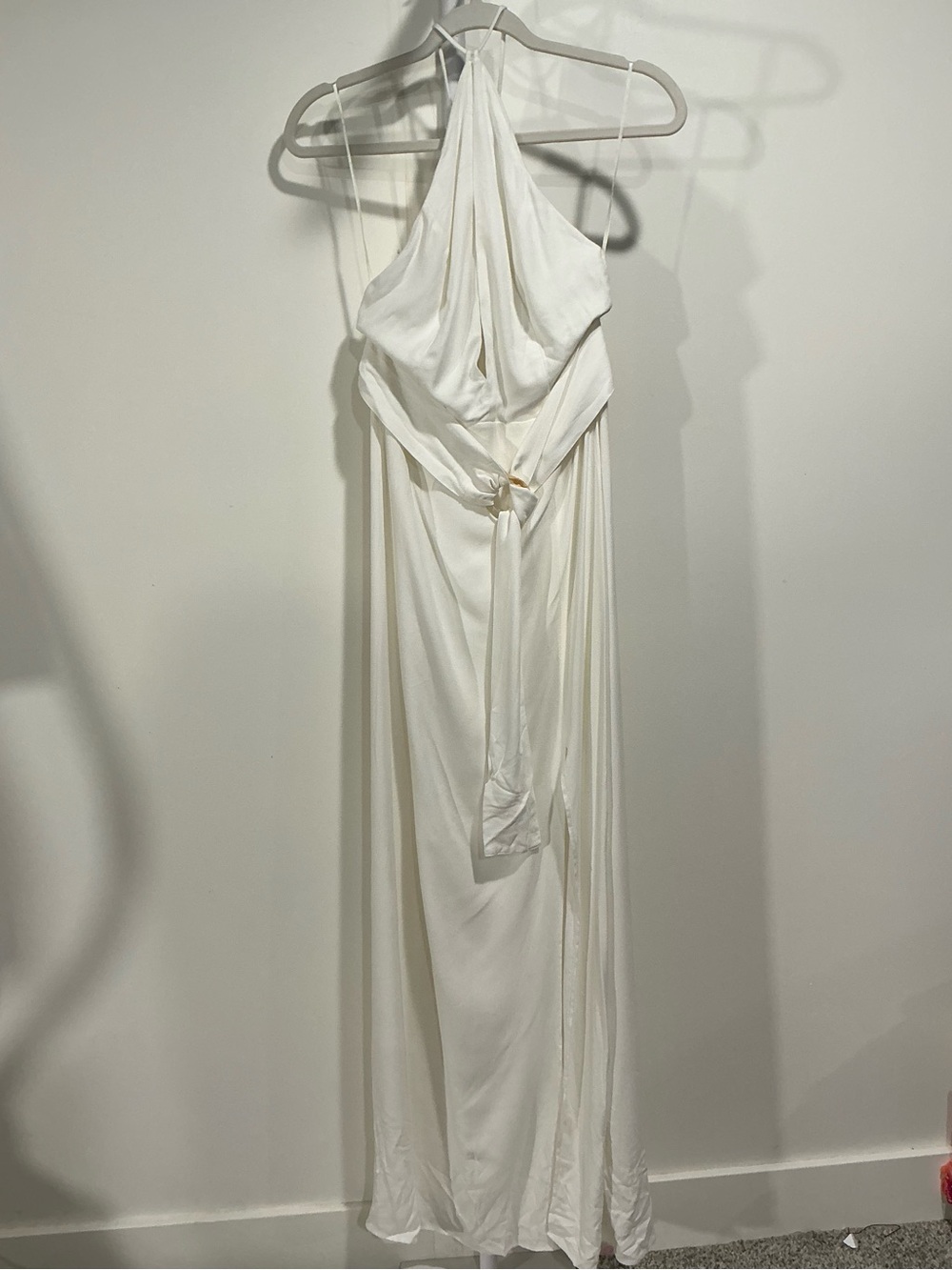 Elegant White Halter Maxi Dress with Self-Tie Waist